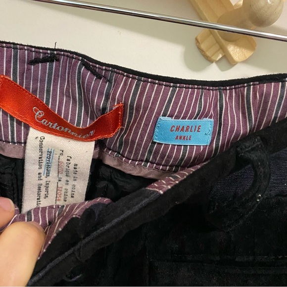 Cartonnier by Anthropologie Charlie Ankle Black Velvet Striped Pants size 2 - Picture 5 of 9